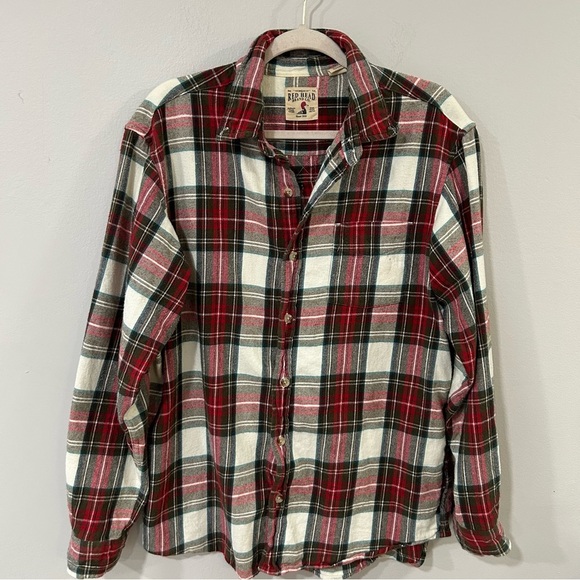 Red Head Red White Green Men’s Casual Button Down Flannel Plaid Shirt Size Large - Picture 1 of 5